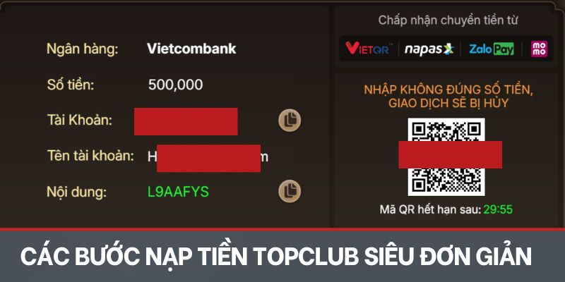 Các bước nạp tiền TOPCLUB siêu đơn giản